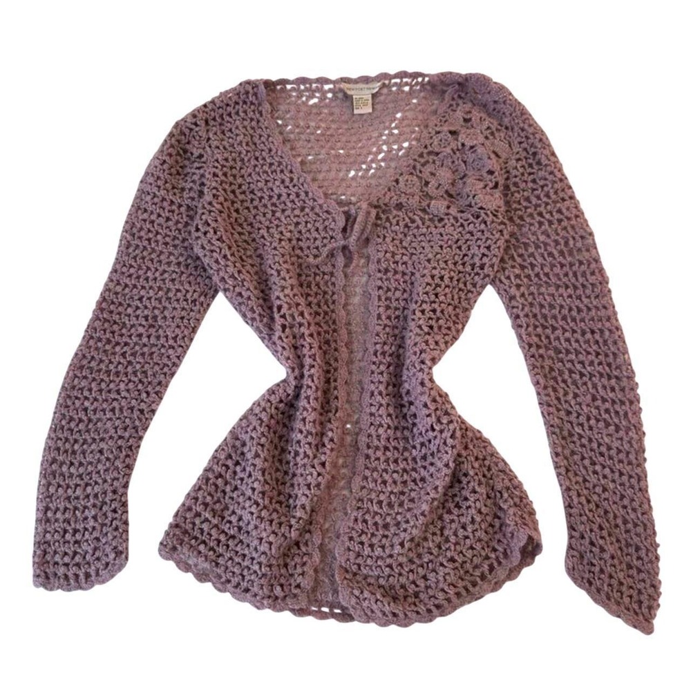 Vintage Newport News Lilac y2k crochet cardigan with flower & Gem detail